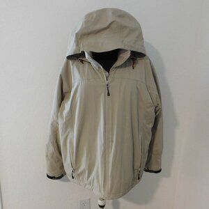 Lands End Mens Beige Aquacheck Hooded Jacket Coat Insulated Large 42 44
